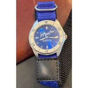 Men's 38mm Life Touch Safety Watch, Blue Face and Canvas Band